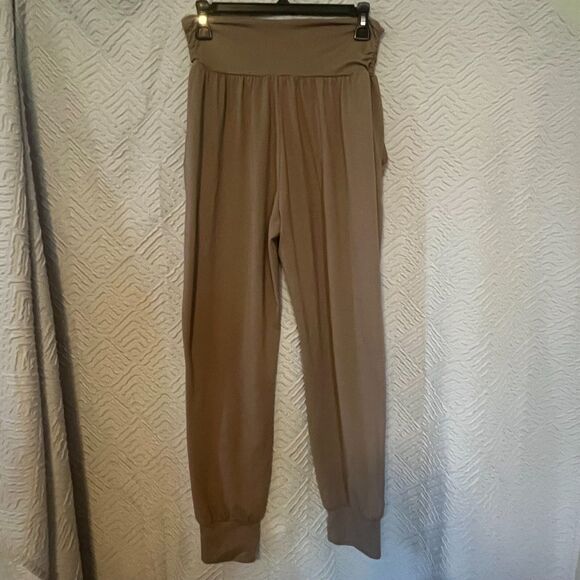 UEU Pants Stretch Cuffed Brown Size Small Hammer Flouncy Athleisure Cuffed Legs - Picture 3 of 6